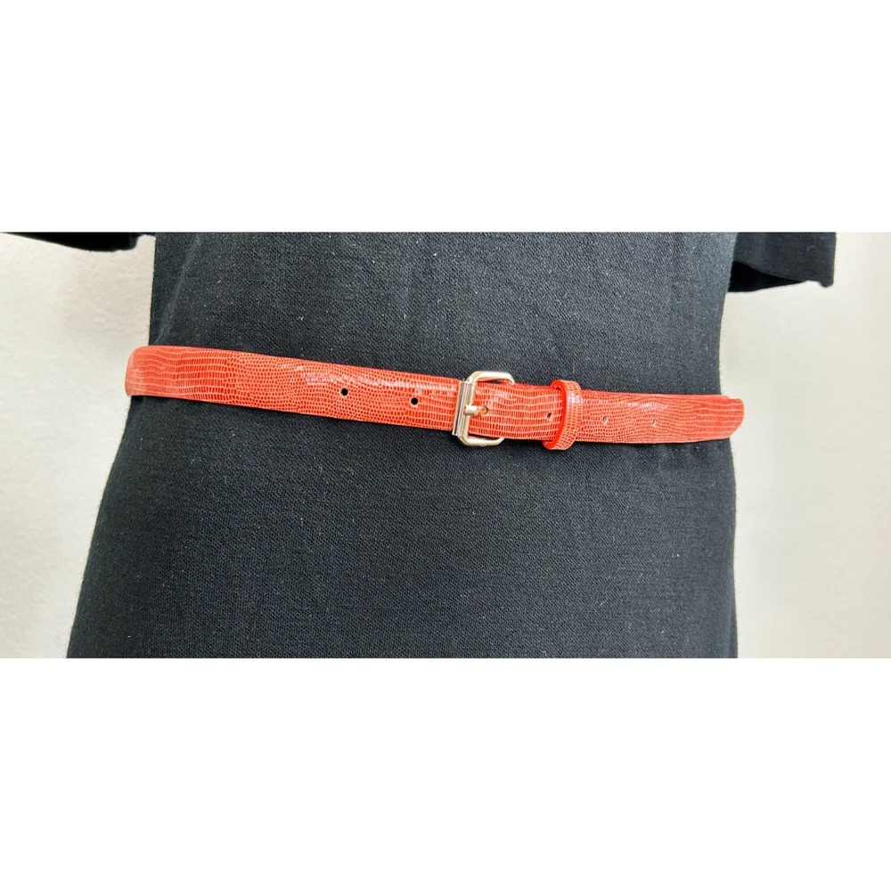 Ann Taylor Leather Lizard Skinny Belt Size Small Red Silver Tone Buckle